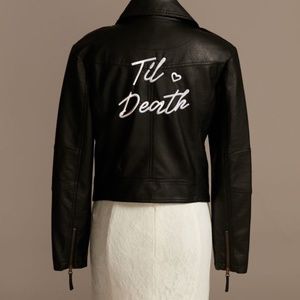 Davids Bridal Faux Vegan Leather Motorcycle Moto Jacket Til Death Black NWT